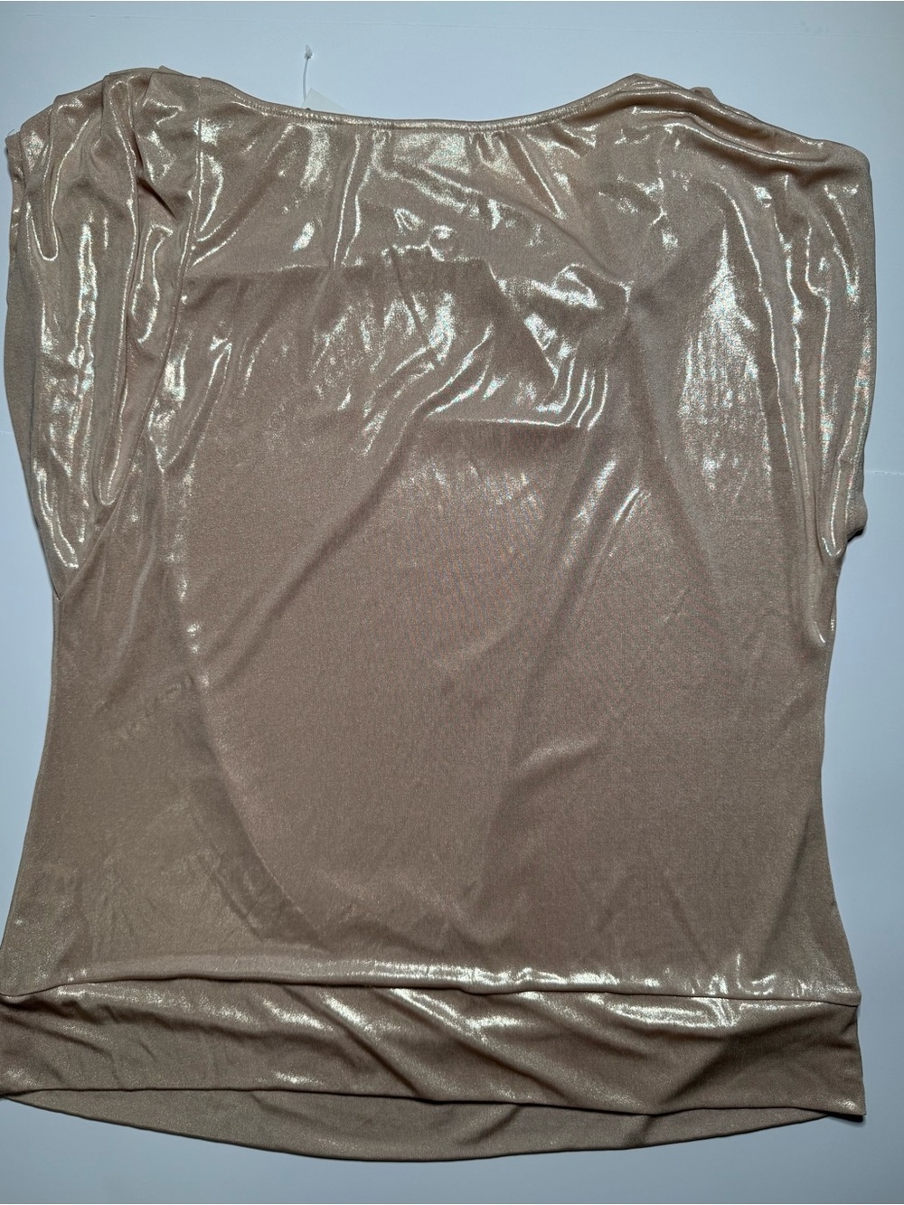 NWT New York & Company metallic gold blouse with a draped scoop neck - Picture 2 of 5